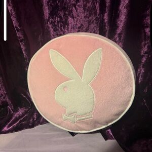 Vintage Pink and White Playboy Bunny Logo Pillow